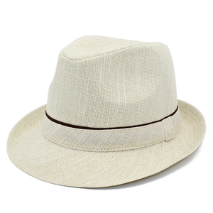 Classic beige woven straw fedora hat for men with a stylish brown decorative band