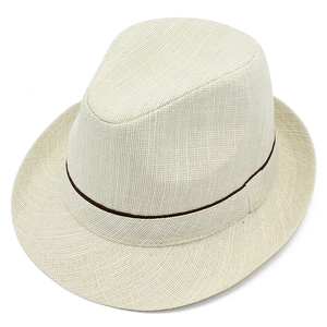 Detailed close-up of woven straw fedora hat texture with dark brown trim band