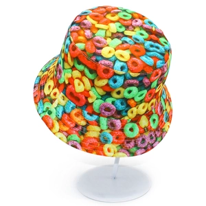 Colorful cereal rings print bucket hat with a wide brim for sun protection and outdoor style