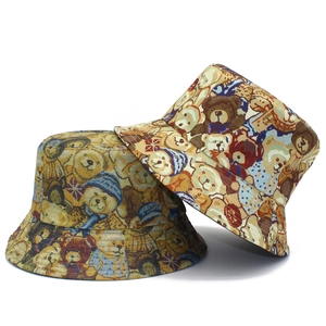 Chapeau Bob Réversible en Mélange de Coton Jacquard Pour Femmes Avec Motif Ours Mignon Style Vintage Décontracté Chapeau de Soleil Extérieur