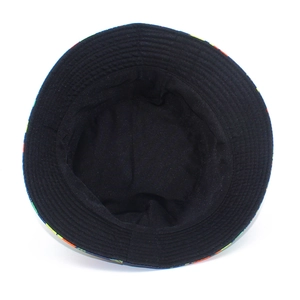 Detailed interior view of black bucket hat with reinforced stitching and soft fabric