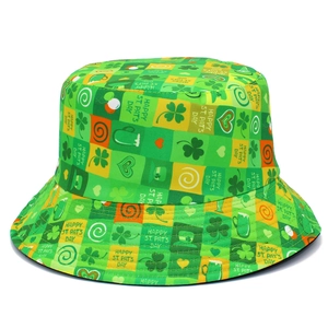 St. Patrick's Day bucket hat with green shamrock plaid pattern for festival celebration