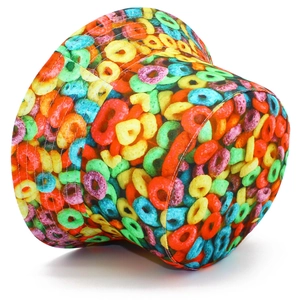 Double-sided bucket hat with colorful donut cereal print and sun protection features