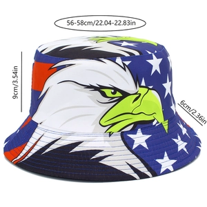 Detailed dimensions of patriotic eagle bucket hat with head circumference markings