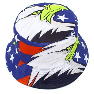 Summer eagle pattern bucket hat with American flag stars and stripes design for outdoor sun protection