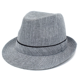 Men's stylish grey Fedora hat with black ribbon, elegant sun protection summer jazz cap