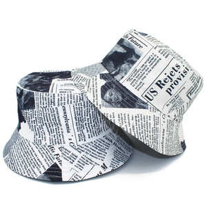 Chapeau Bob Unisexe Vintage Imprimé Journal Streetwear Rétro Coton Pliable Protection Solaire Pour Hommes Femmes