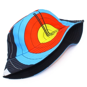 Reversible bucket hat with vintage colorful target pattern for outdoor sun protection