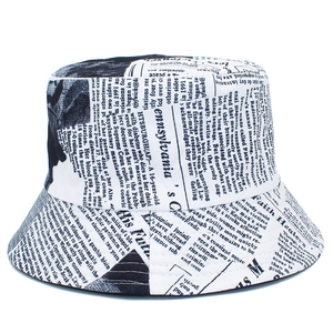 Chapeau bob unisexe avec imprimé journal noir et blanc en sergé de coton élégant et tendance