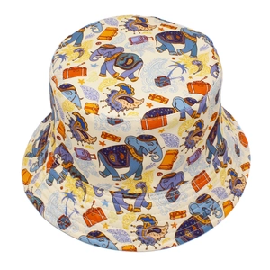 Chapeau de soleil réversible avec imprimé éléphant et paisley style bohème beige