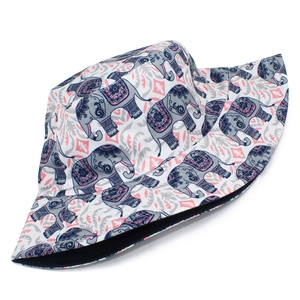 Unisex bucket hat with navy and pink elephant prints for sun protection and outdoor activities