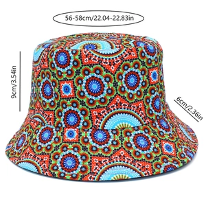 Detailed sizing guide showing 56-58cm head circumference for Bohemian bucket hat