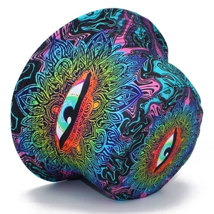 Detailed view of the psychedelic eye and mandala pattern on this hip-hop bucket hat