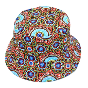 Reversible retro ethnic bucket hat with colorful mandala print for sun protection