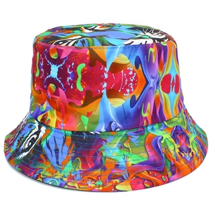 Unisex Tie Dye Bucket Hat Double Sided Sun Protection Beach Hat Abstract Graffiti Print Cotton Foldable Fisherman Hat
