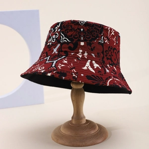 Fashionable red and black baroque print bucket hat made of durable cotton twill fabric