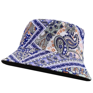 Vintage Bohemian Paisley Print Cotton Bucket Hat For Men Women Double Sided Sun Protection Outdoor Fashion Fisherman Hat