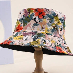 Bob réversible tendance à motif floral pour protection solaire en toile artistique colorée