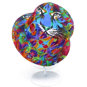 Unisex colorful tie-dye bucket hat with abstract tiger print for sun protection