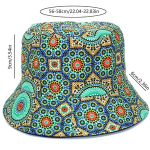Detailed size specifications for the vintage geometric pattern bucket hat with dimensions
