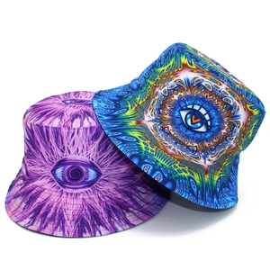 Psychedelic Evil Eye Reversible Bucket Hat For Women Men Cotton Streetwear Hip Hop Sun Hat Festival Rave Accessories