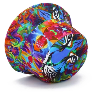Unisex tie-dye bucket hat with abstract tiger eye pattern for summer sun protection