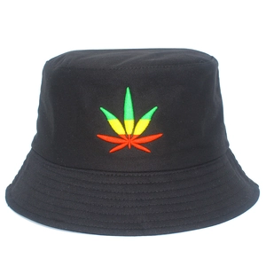 Unisex Cotton Foldable Bucket Hat With Colorful Leaf Embroidery Outdoor Sun Protection Fisherman Hat For Men Women