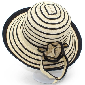 Women Summer Wide Brim Sun Hat Foldable Striped Bucket Hat With Flower Decoration Breathable Beach Vacation Fashion Hat