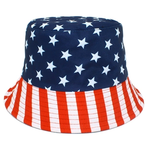 Reversible USA Flag Bucket Hat Cotton Stars And Stripes Sun Hat Foldable Fisherman Cap For Independence Day Men Women