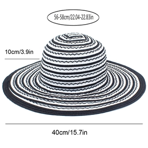 Size diagram of wide brim striped sun hat with 40cm diameter and 56-58cm head circumference
