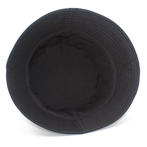 Close-up detail of reinforced parallel stitching on the brim of a black cotton bucket hat