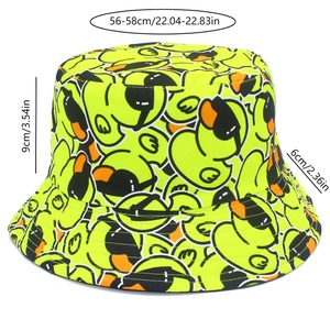 Detailed size specifications for the yellow duck cartoon bucket hat with measurements