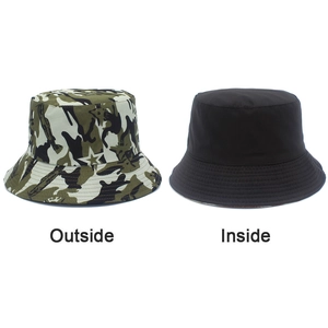 Detail showing the reversible design with camouflage pattern and solid black interior side