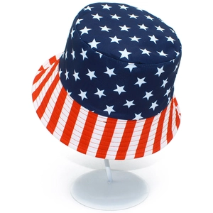 Foldable bucket hat with US flag stars and stripes print for outdoor sun protection
