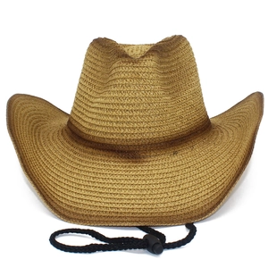 Cappello di Paglia Cowboy Western per Uomo Donna Sfumato Intrecciato Cappello da Sole Con Corda Antivento Regolabile Spiaggia