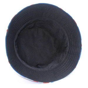 Top view of bucket hat interior with black lining and vibrant tri-color brim detail