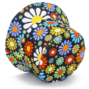 Colorful daisy floral bucket hat with vibrant flower patterns for outdoor sun protection