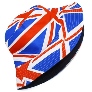 Fashionable reversible Union Jack print bucket hat in classic red, white and blue for sun protection