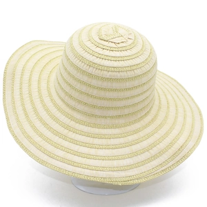 Detail of concentric woven texture on a beige wide-brim foldable straw sun hat
