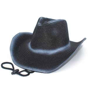 Cappello da cowboy in paglia stile western con sfumatura nera e blu e cordino