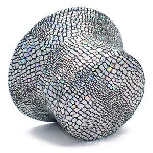 Chic silver holographic bucket hat with crocodile pattern and iridescent finish
