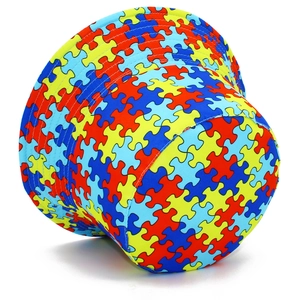 Unisex bucket hat featuring vibrant colorful puzzle patterns for outdoor casual wear