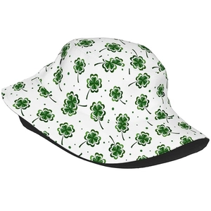 Double-sided white sun hat with vibrant green four-leaf clover prints for men and women