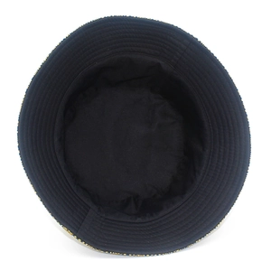 Internal view of a black bucket hat showing high-quality stitching and reinforced brim detail