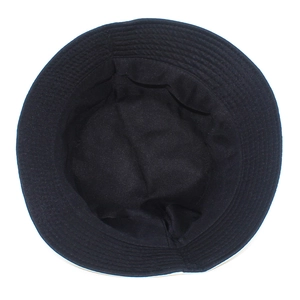 Detail of durable black cotton bucket hat showing reinforced stitching and plain inner lining