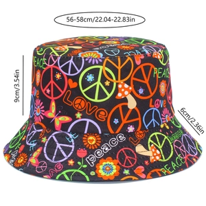 Detail showing bucket hat dimensions 9cm depth 6cm brim for 56-58cm head circumference