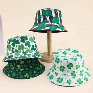 Saint Patrick's Day bucket hats set with green shamrock prints and stripe patterns