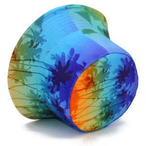 Colorful bucket hat with black palm tree patterns for summer outdoor sun protection