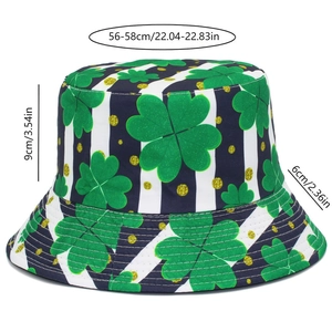 Size specifications of the St. Patrick's Day clover bucket hat with striped pattern