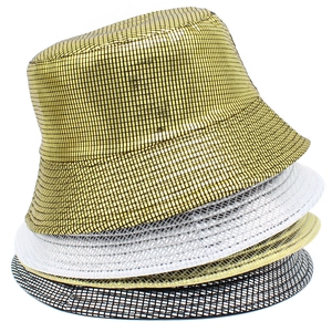 Shiny metallic bucket hats in gold, silver, and black for parties and street wear
